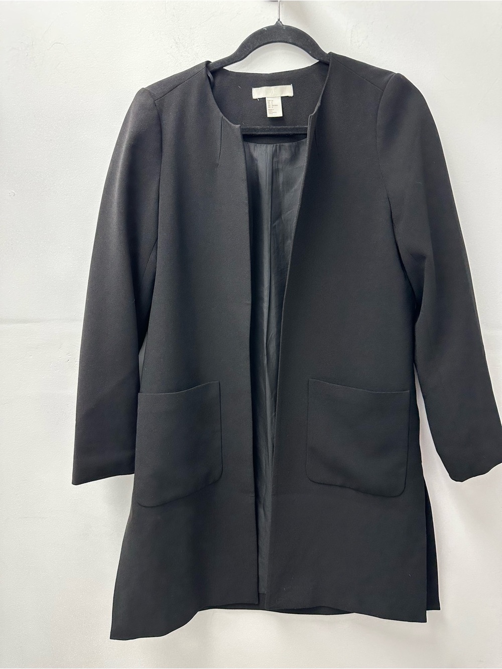 H&M Black Collarless Open-Front Blazer Coat Size US 6